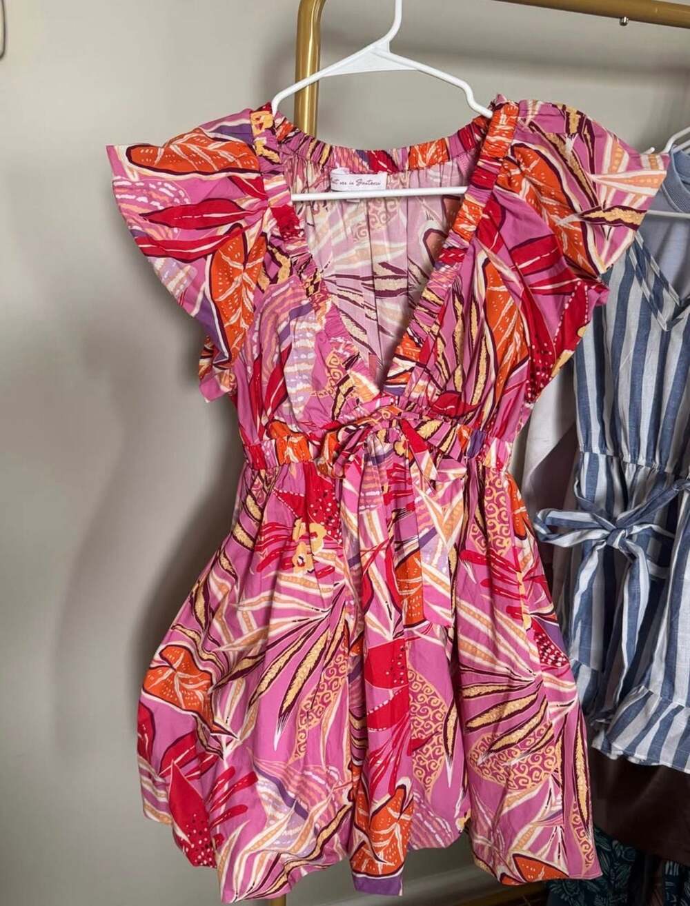 Meet Me in Santorini Pink Palm Leaf Print Mini Dress